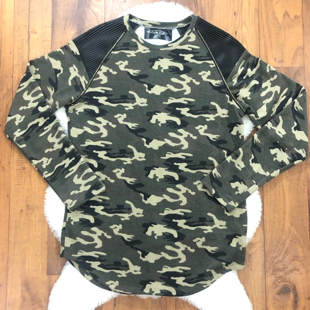 Leather Moto Shoulder Henley Camouflage Tall Tee